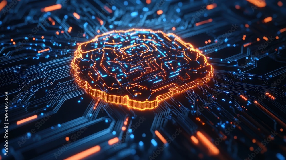 Poster abstract circuit board with glowing lines - technology background.