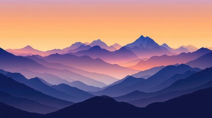 Stunning Silhouette of Mountain Ranges at Sunset with Pink and Blue Hues