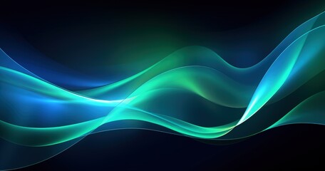Obraz premium A vibrant abstract design featuring flowing blue and green waves on a dark background, ideal for digital art and backgrounds.