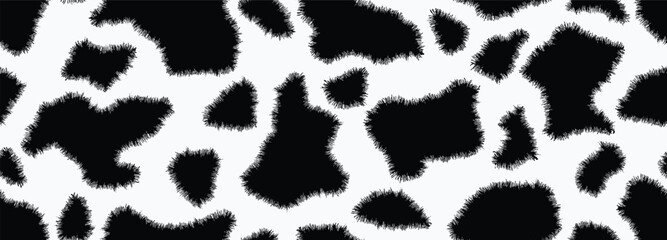 Cow skin texture seamless pattern. black and white cow background.