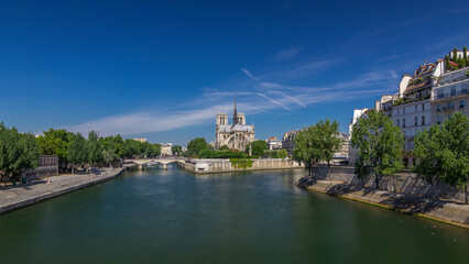 Seine and Notre Dame de Paris timelapse hyperlapse is the one of the most famous symbols of Paris