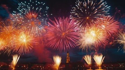 Fototapeta premium Dazzling Fireworks Display Lighting Up the Night Sky
