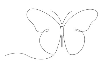 Continuous one line butterfly outline vector isolated on white background. Vector Illustration
