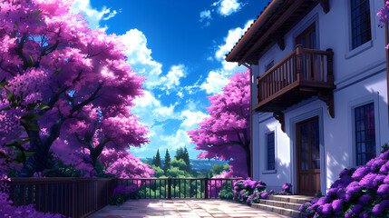 Fototapeta premium Balconies Landscape Anime Style