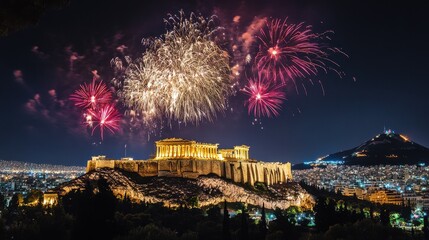 Magnificent Fireworks over the Iconic Parthenon in Athens, Greece