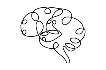 Continuous one line drawing of human brain. Hand drawn minimalism style. brain line art vector illustration