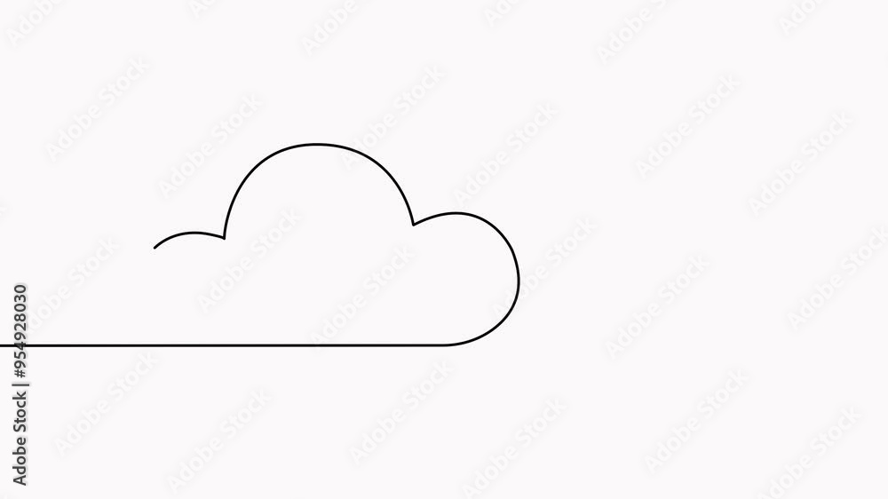 Poster airplane with cloud continuous one line drawn animation. flying plane in sky video. animated travel 