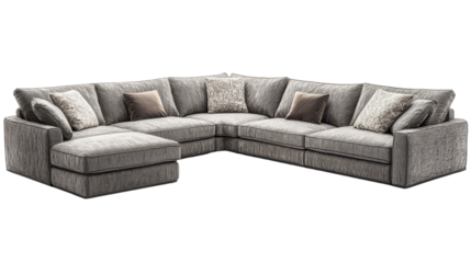 This luxurious sectional sofa, upholstered in a sophisticated gray fabric, invites relaxation and comfort. Perfect for family gatherings or entertaining guests, its plush cushions and spacious design 
