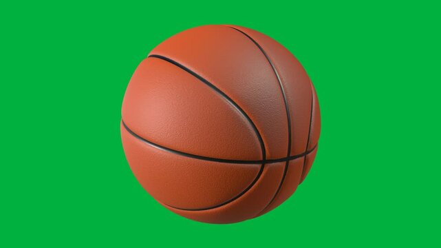 basketball rotating green screen, 3d rendering spinning animation. 4K