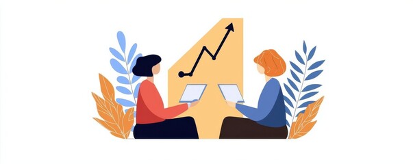 Employees tracking performance progress, project management, flat design illustration