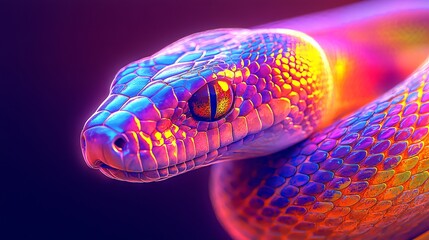 Fototapeta premium Vibrant and colorful close-up of a snake with iridescent scales