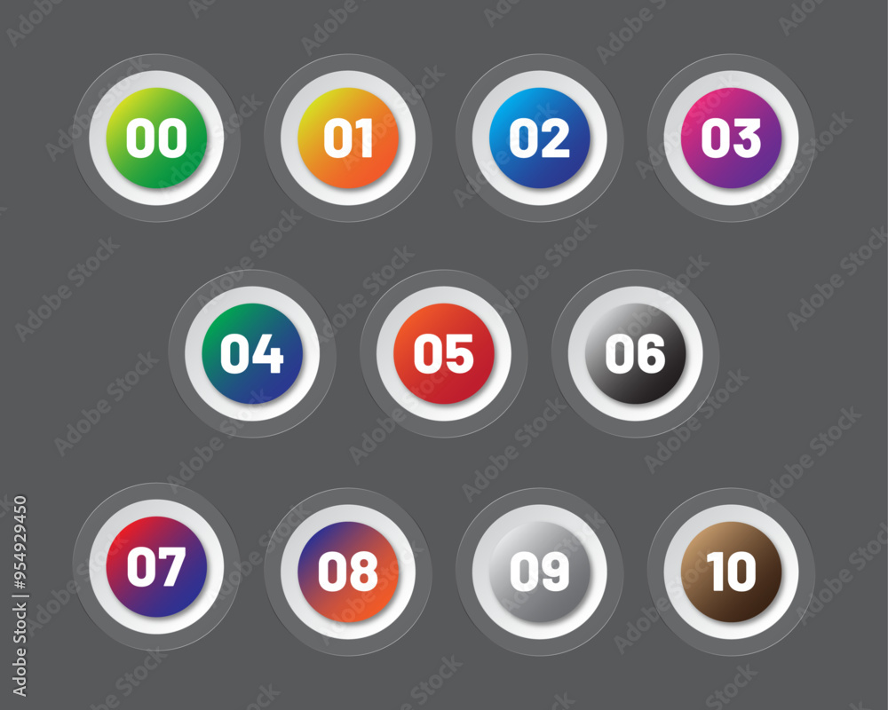 Poster number bullet point colorful markers 0 to 10 vector. circular number bullet point from zero to nine.