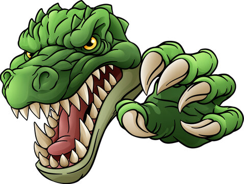 A crocodile, dinosaur or alligator lizard mean angry cartoon sports mascot