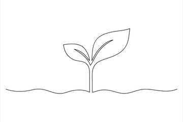 Continuous one line drawing of plant growth processing from seed outline vector art illustration 
