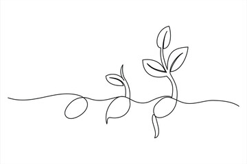 Continuous one line drawing of plant growth processing from seed outline vector art illustration 
