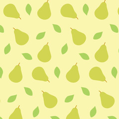 Green pear seamless pattern. Simple hand drawn fruit seamless background. 