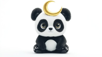 Fototapeta premium Cute Panda with Golden Crescent Moon