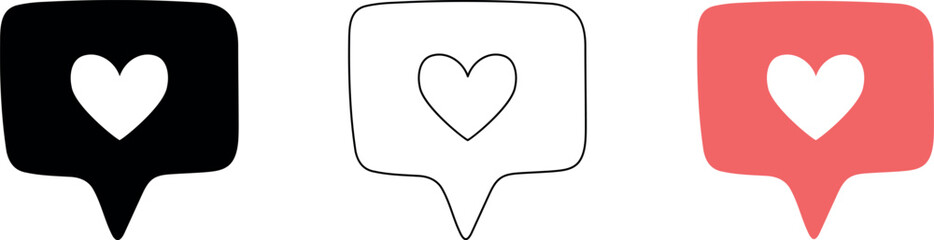 Like icon. Social network application icon. Heart isolated on white background. Black, white, red.