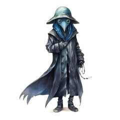 A Plague Doctor in a Long Coat and Mask