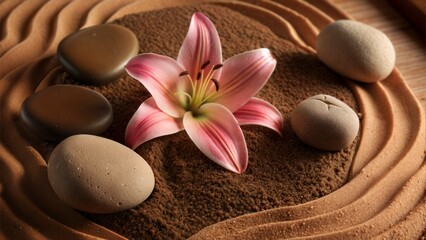  sand lily and spa stones in zen garden.