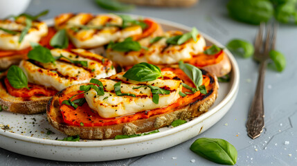 Basil Halloumi Sweet Potato Toasts White Cera