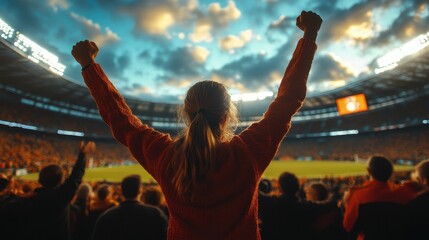 Passionate Fans Cheering at the Stadium During a Thrilling Sports Event