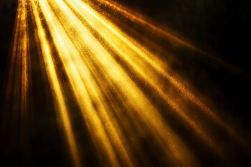 Naklejka premium Golden beams of bright light shining on black background, ai