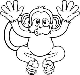 A monkey cute happy cartoon character animal waving with both hands