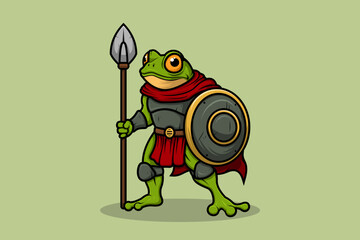 Green Frog Warrior Gladiator Character Mascot Cartoon Style