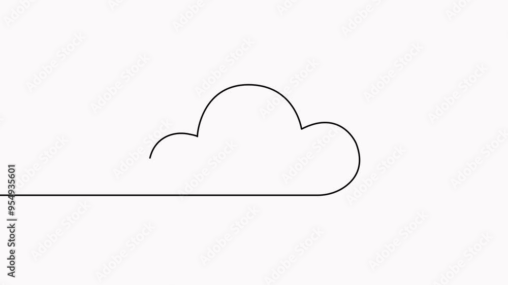 Poster cloud continuous one line drawn animation. sky linear symbol animated video.