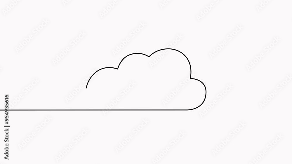 Poster cloud continuous one line drawn animation. sky linear symbol animated video.