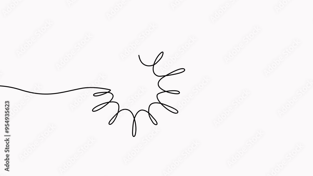 Poster sun with cloud continuous one line drawn animated video. sky linear symbol animation.