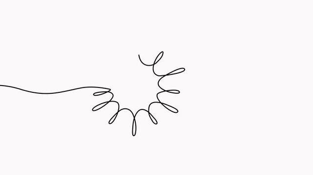 Sun with cloud continuous one line drawn animated video. Sky linear symbol animation.