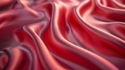 Obraz premium Luxurious close-up of red satin fabric with soft waves and sparkling water droplets enhancing its texture