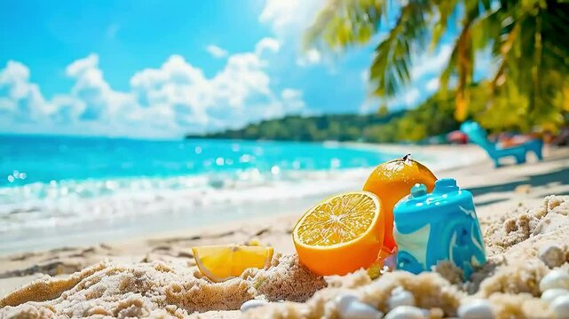 plastic toys on a beach