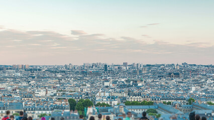 Panorama of Paris aerial timelapse, France. Top view from Montmartre viewpoint.