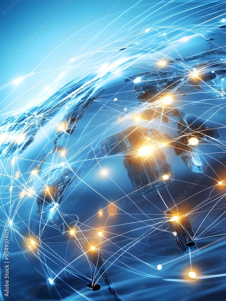 Poster global network connection with glowing lights.