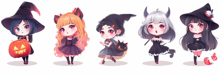 Obraz premium Kawaii Chibi Witch – Cute Anime Girl Halloween Vibes and Fantasy Art