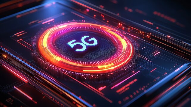 Ultra-fast mobile connectivity is promised via a luminous 5G speedometer on a sleek smartphone interface. - Powered by Adobe