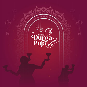 Durga Puja Festival Background Design with Goddess Durga Face Illustration