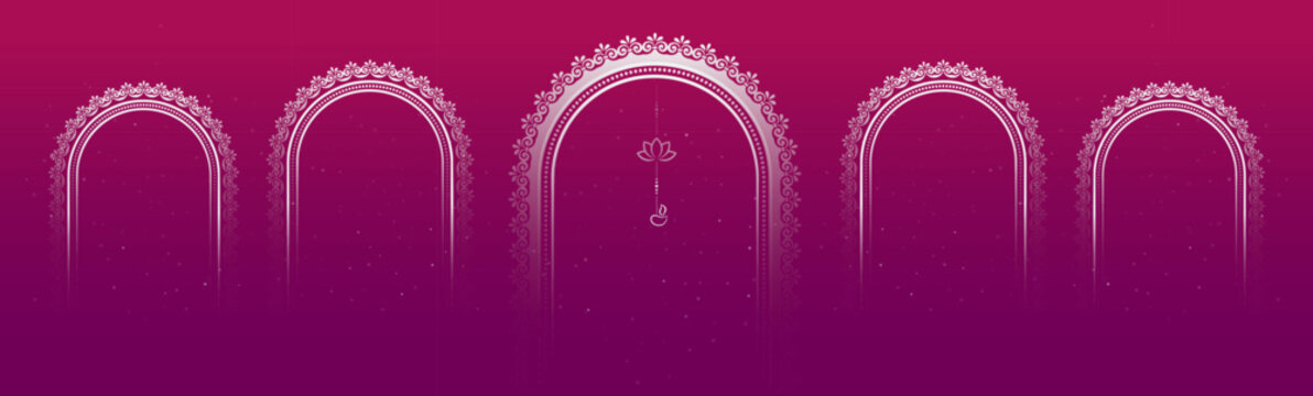 Durga Puja Festival Banner Background Design with Durga Puja Frame Ornament Illustration