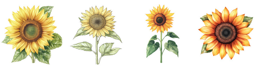 Isolated watercolor clipart illustration of a sunflower flower.