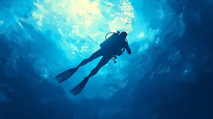 There is a man scuba diving.