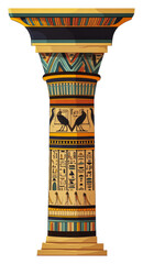 Intricate Egyptian column with hieroglyphs isolated on transparent background