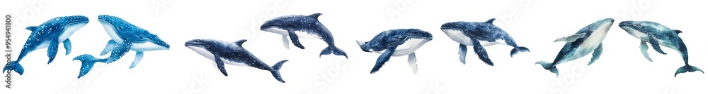 Sticker Watercolor illustration of a whale on an isolated background.