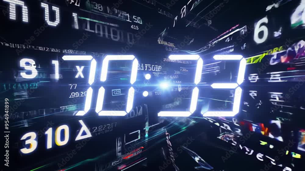 Poster digital matrix-like scene with glowing green lines and symbols converging into a bright light at the