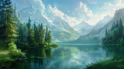 Fototapeta premium Mountain and lake wallpaper