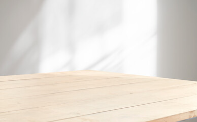 Minimal table for product display, light background.