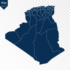 Fototapeta premium Transparent - High Detailed Blue Map of Algeria. Vector eps10.
