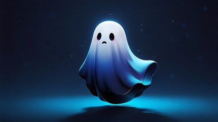 White ghost in a dark room with a crescent moon, eerie and mysterious concept for Halloween designs and spooky themes.